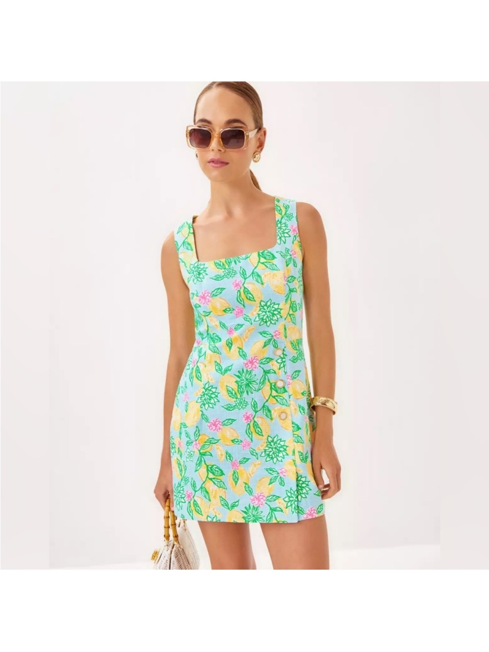 Lilly Pulitzer Kalinara Skirted Romper in the "Bluette Make Lemonade", size 4
